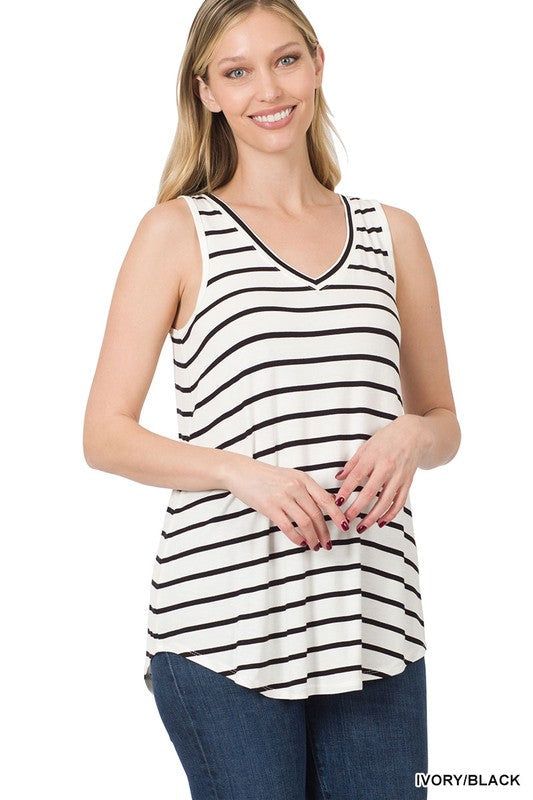 ZENANA | Stripe Sleeveless V-Neck Top - us.meeeshop