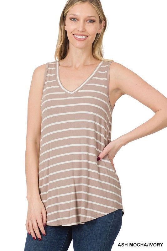 ZENANA | Stripe Sleeveless V-Neck Top - us.meeeshop