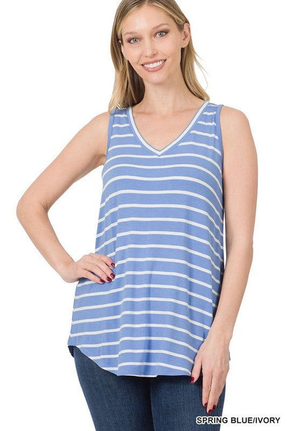 ZENANA | Stripe Sleeveless V-Neck Top - us.meeeshop