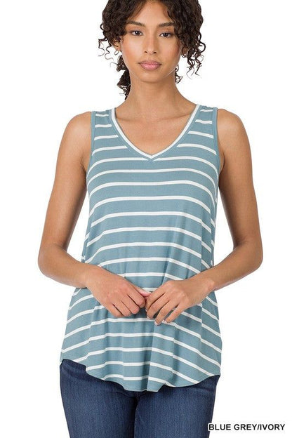 ZENANA | Stripe Sleeveless V-Neck Top - us.meeeshop