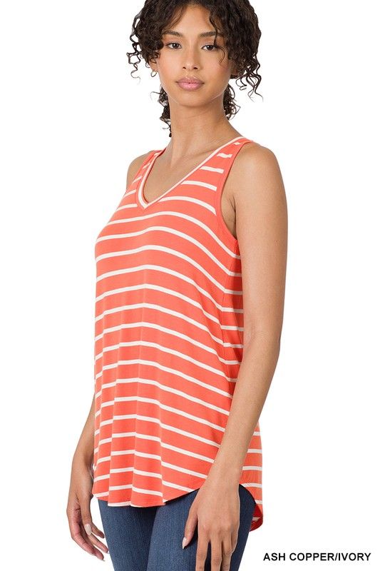 ZENANA | Stripe Sleeveless V-Neck Top - us.meeeshop