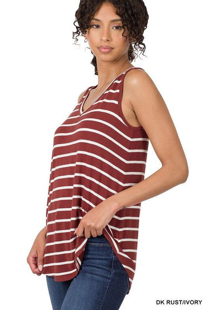 ZENANA | Stripe Sleeveless V-Neck Top - us.meeeshop