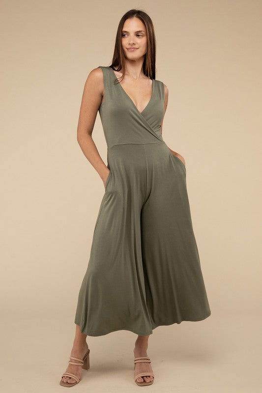 ZENANA Surplice Neckline Sleeveless Jumpsuit - us.meeeshop