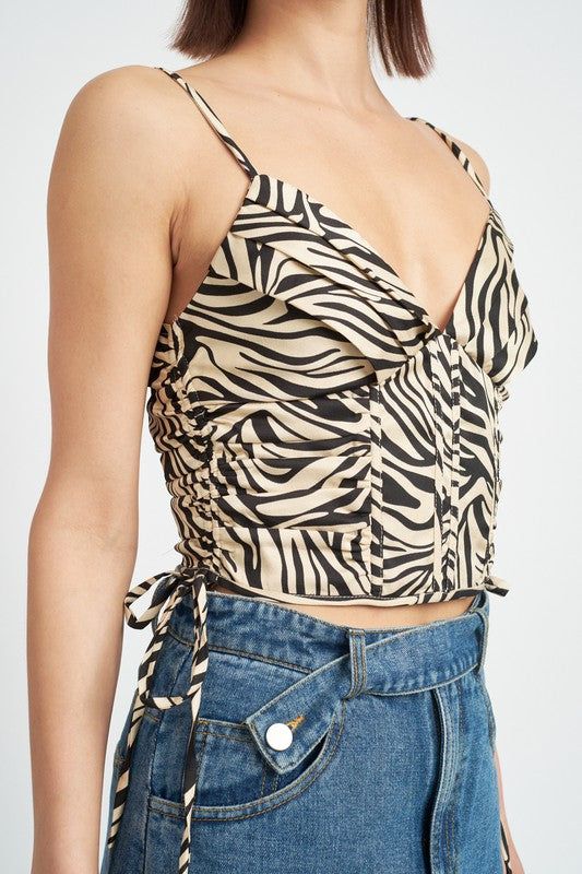 Zebra Print Ruched Corset Top - us.meeeshop