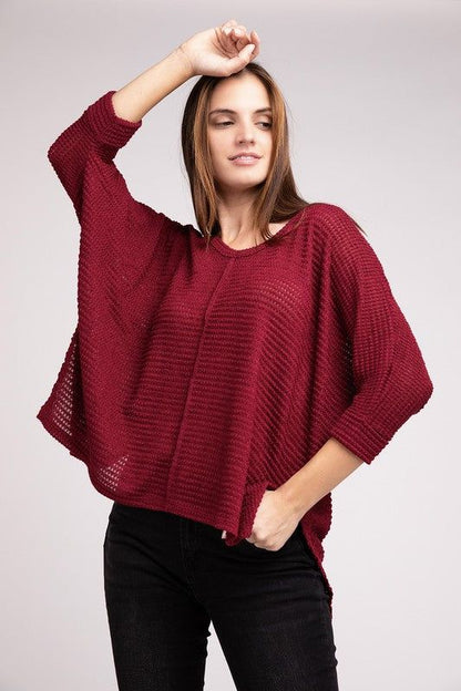 Zenana 3/4 Sleeve V-Neck Hi-Low Hem Jacquard Sweater us.meeeshop - Shirts & tops