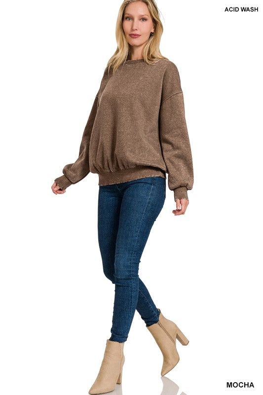 Zenana Acid Wash Fleece Oversized Pullover us.meeeshop - 