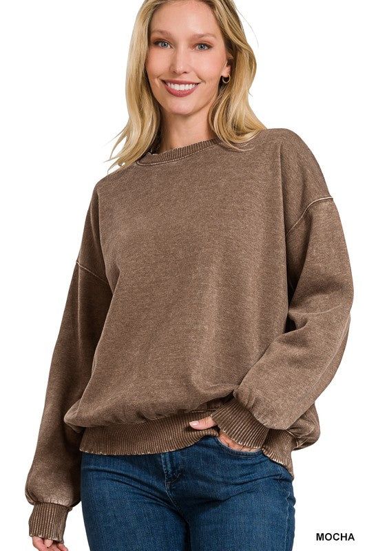 Zenana Acid Wash Fleece Oversized Pullover us.meeeshop - 