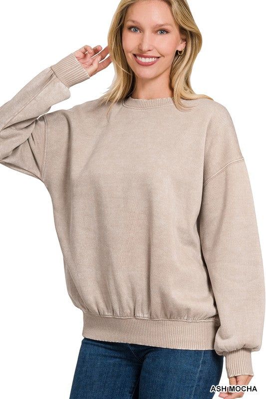 Zenana Acid Wash Fleece Oversized Pullover us.meeeshop - 