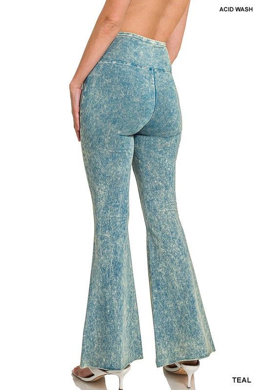 Zenana Acid Wash High Waist Raw Edge Hem Pants us.meeeshop - 