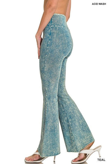 Zenana Acid Wash High Waist Raw Edge Hem Pants us.meeeshop - 