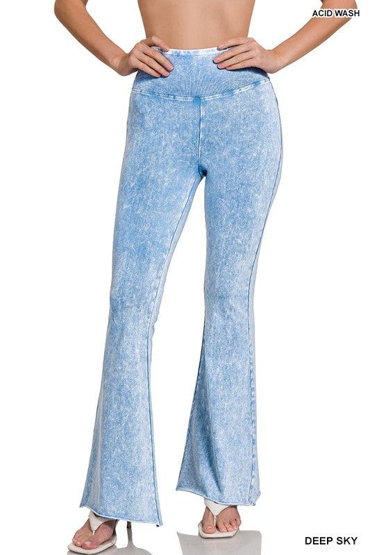 Zenana Acid Wash High Waist Raw Edge Hem Pants us.meeeshop - 