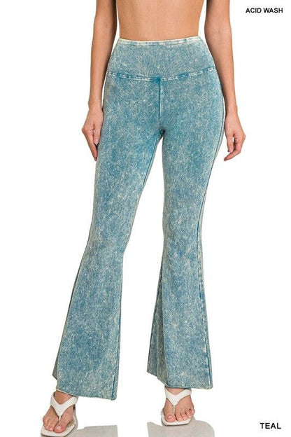 Zenana Acid Wash High Waist Raw Edge Hem Pants us.meeeshop - 