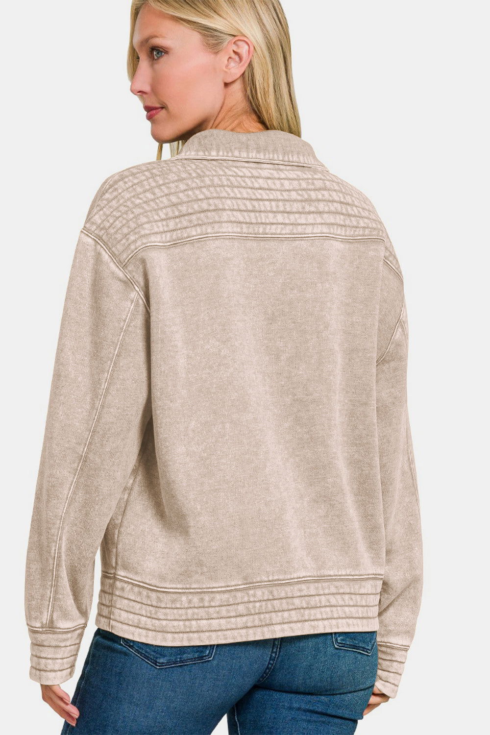 Zenana Acid Washed Half Snap Fleece Sweatshirt us.meeeshop - 