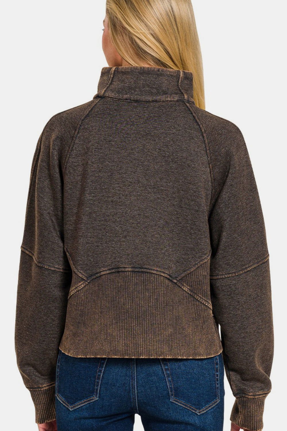 Zenana Acid Washed Half Zip Fleece Sweatshirt us.meeeshop - 