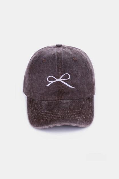 Zenana Bow Embroidered Washed Cotton Caps us.meeeshop - 