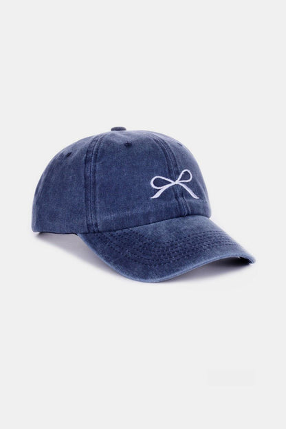 Zenana Bow Embroidered Washed Cotton Caps us.meeeshop - 