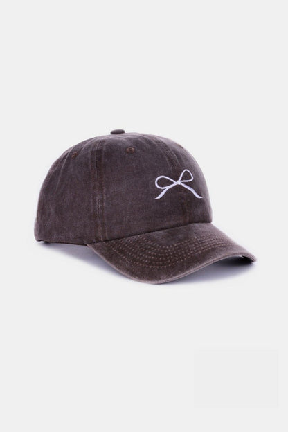 Zenana Bow Embroidered Washed Cotton Caps us.meeeshop - 