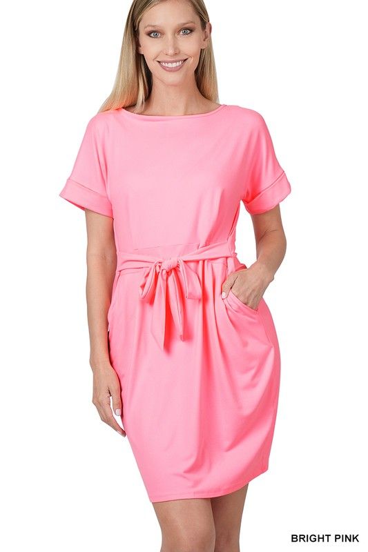 Zenana Brushed Dty Tie-Belt Dress us.meeeshop - 