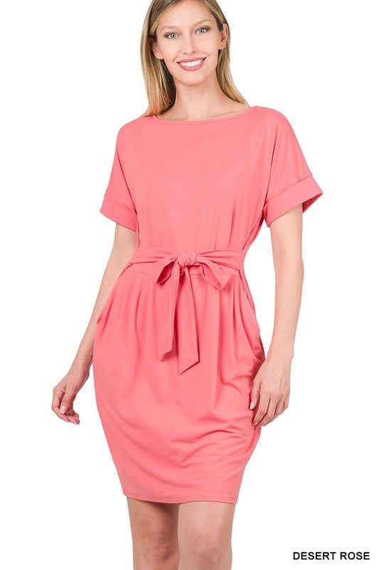 Zenana Brushed Dty Tie-Belt Dress us.meeeshop - 