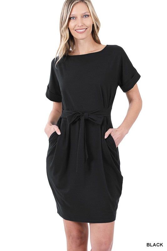 Zenana Brushed Dty Tie-Belt Dress us.meeeshop - 