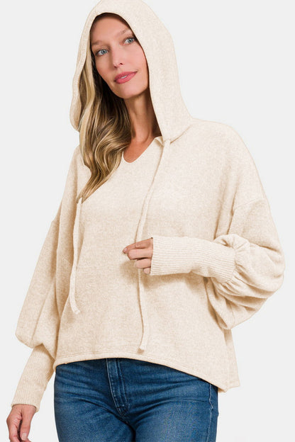 Zenana Brushed Hacci Drop Shoulder Cropped Hoodie us.meeeshop - 