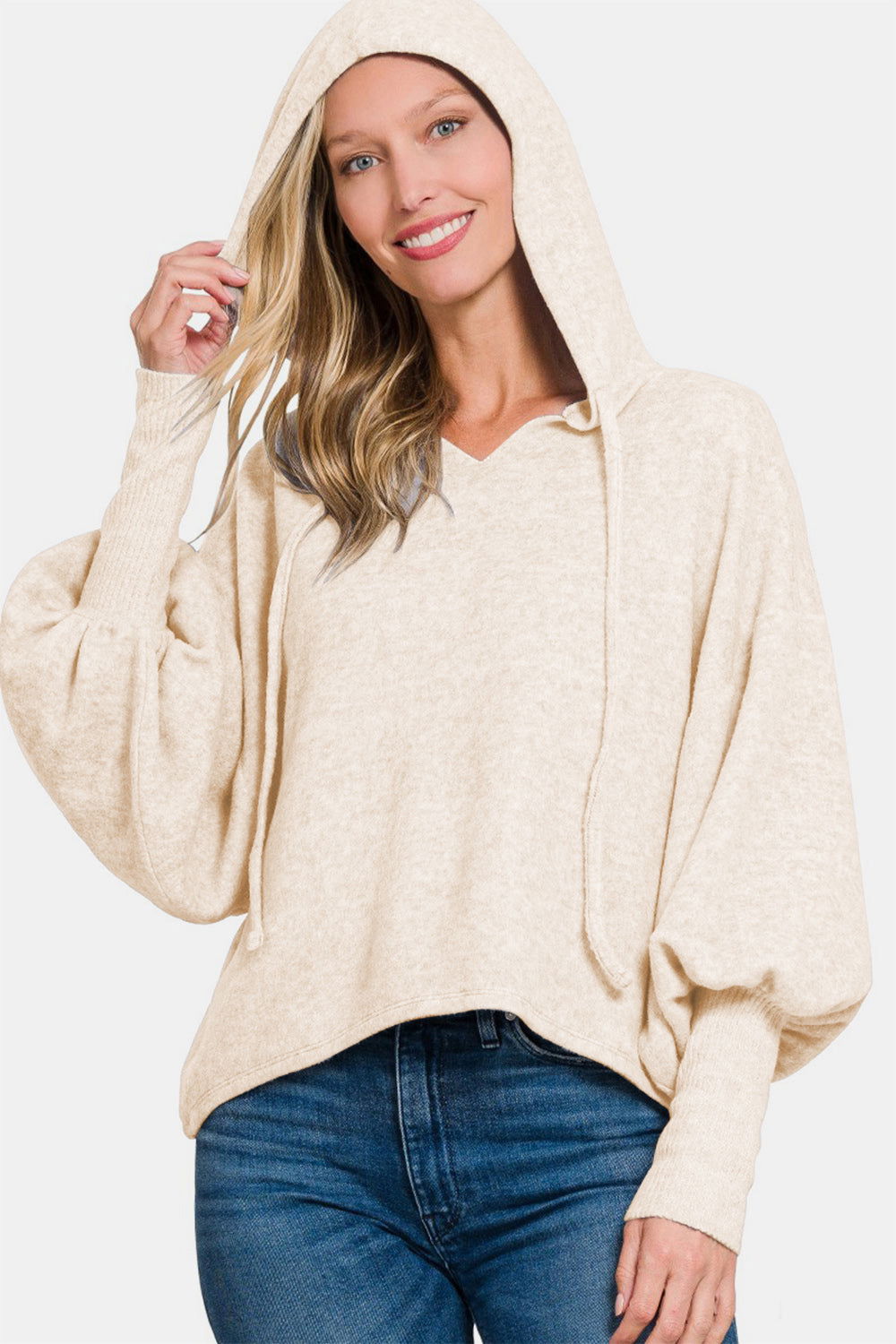 Zenana Brushed Hacci Drop Shoulder Cropped Hoodie us.meeeshop - 