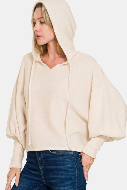 Zenana Brushed Hacci Drop Shoulder Cropped Hoodie us.meeeshop - Shirts & Tops