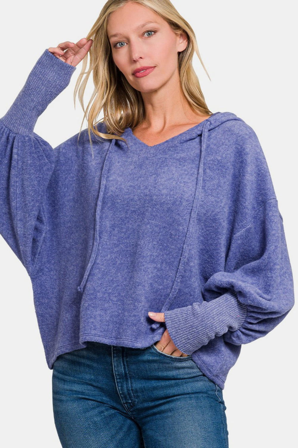 Zenana Brushed Hacci Drop Shoulder Cropped Hoodie us.meeeshop - 