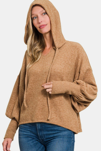 Zenana Brushed Hacci Drop Shoulder Cropped Hoodie us.meeeshop - 