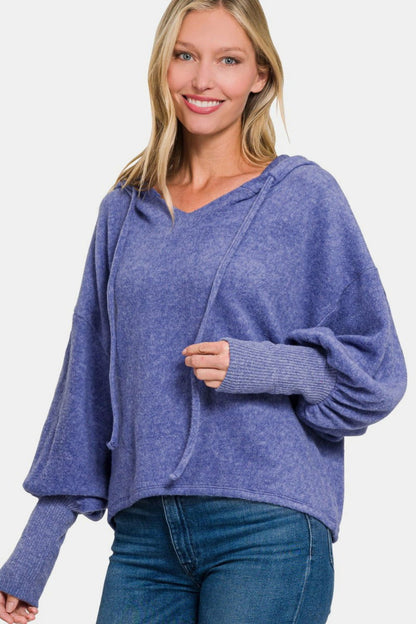 Zenana Brushed Hacci Drop Shoulder Cropped Hoodie us.meeeshop - Shirts & Tops