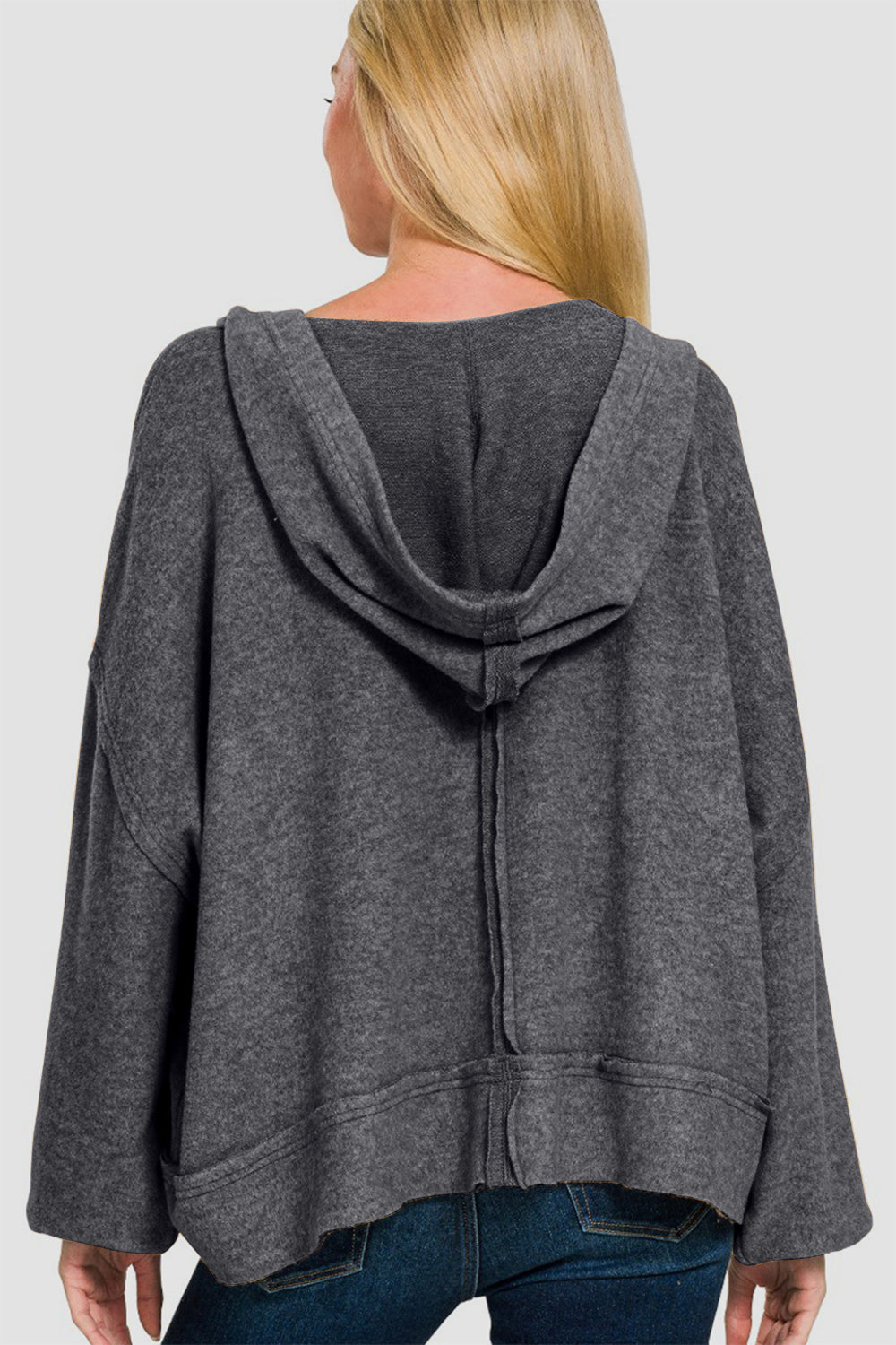 Zenana Brushed Hacci Exposed Seam Hoodie us.meeeshop - 