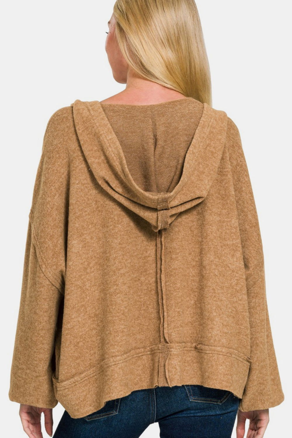 Zenana Brushed Hacci Exposed Seam Hoodie us.meeeshop - 