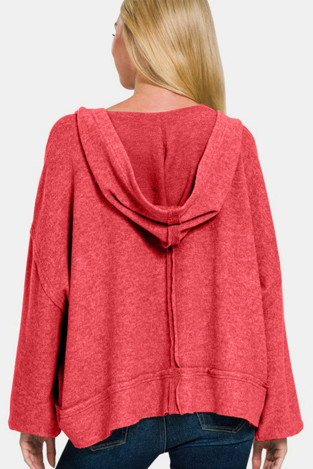 Zenana Brushed Hacci Exposed Seam Hoodie us.meeeshop - 