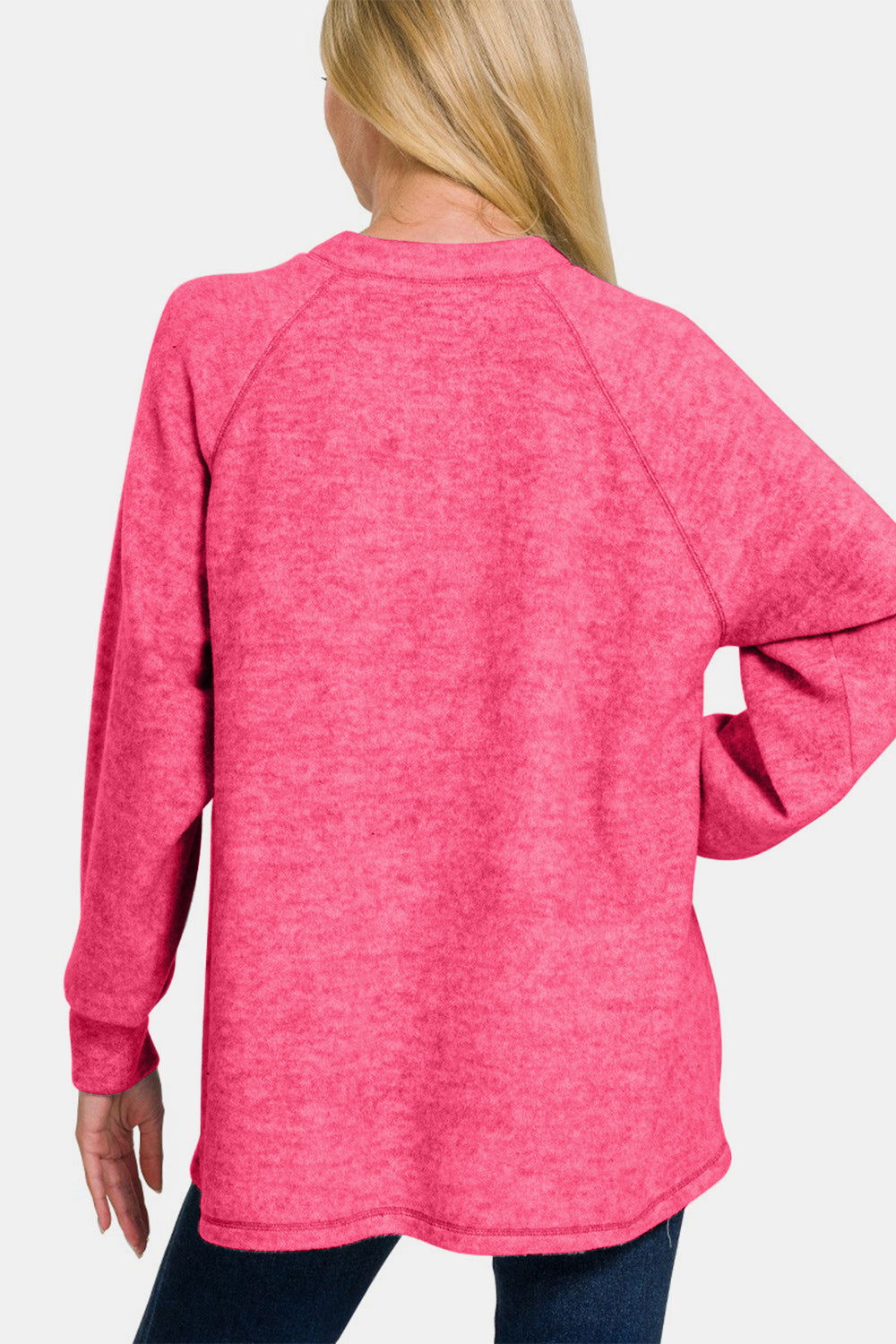 Zenana Brushed Melange Hacci High-Low Sweater us.meeeshop - 