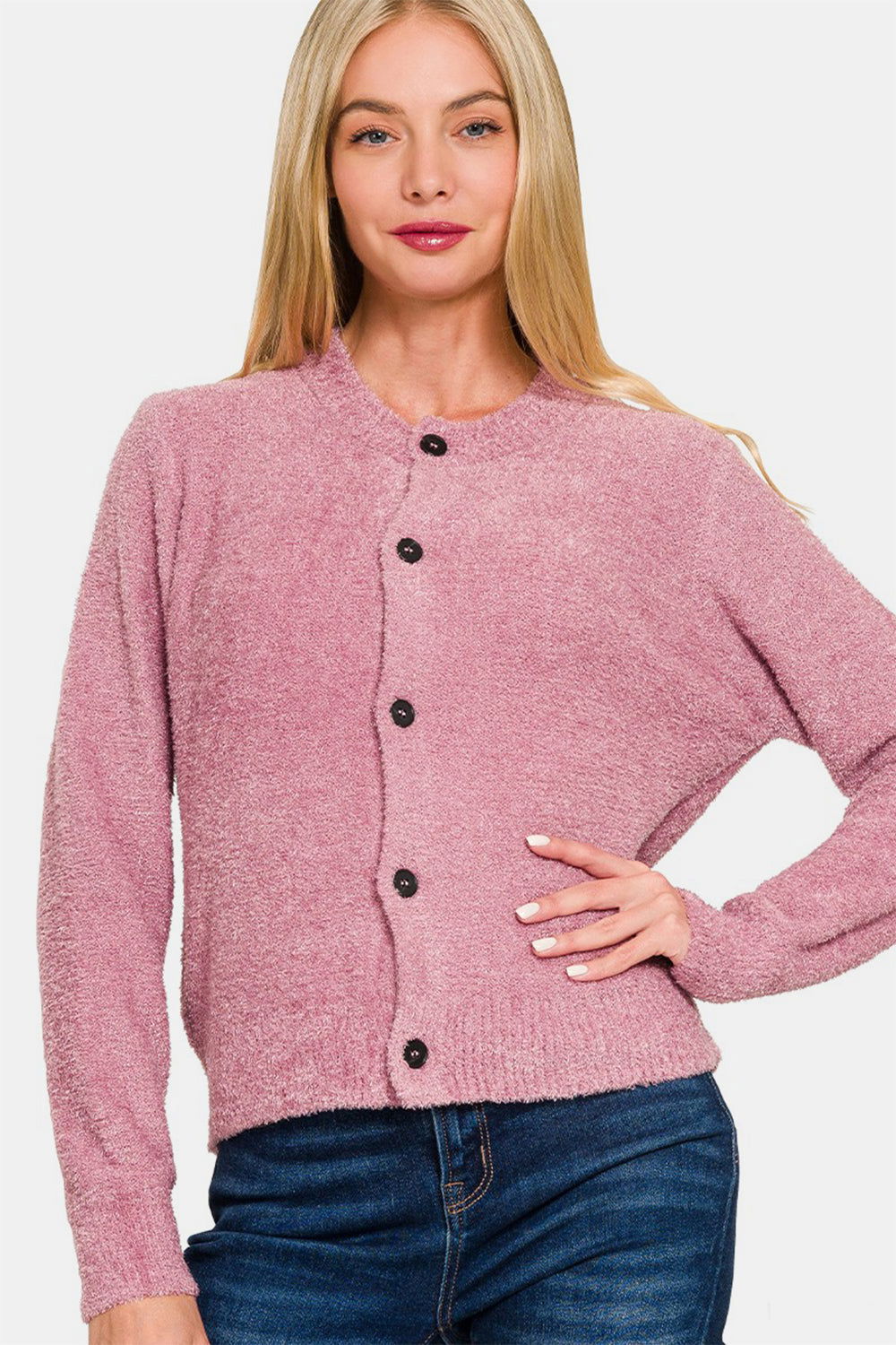 Zenana Button Down Long Sleeve Sweater Cardigan us.meeeshop - 