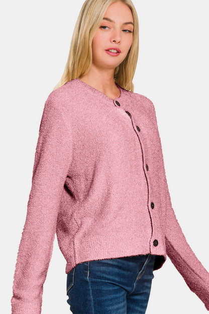 Zenana Button Down Long Sleeve Sweater Cardigan us.meeeshop - 