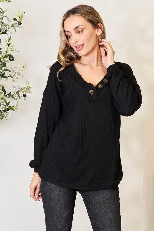 Zenana Buttoned Long Sleeve Blouse us.meeeshop - Shirts & Tops