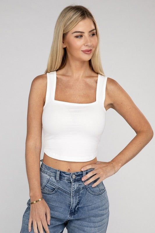 Zenana Cotton Square Neck Cropped Cami Top us.meeeshop - 