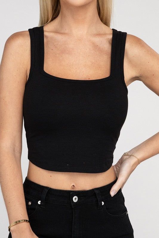 Zenana Cotton Square Neck Cropped Cami Top us.meeeshop - 