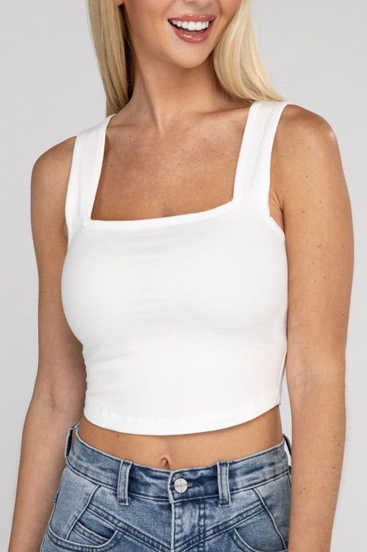 Zenana Cotton Square Neck Cropped Cami Top us.meeeshop - 