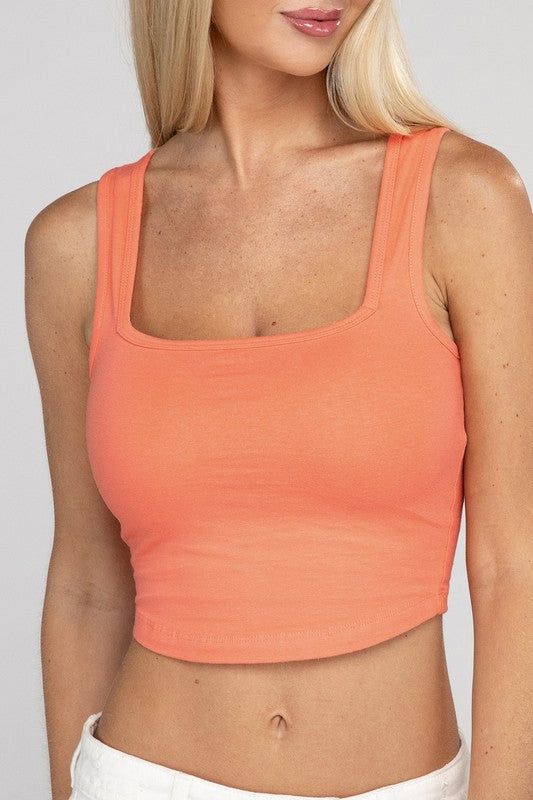 Zenana Cotton Square Neck Cropped Cami Top us.meeeshop - 