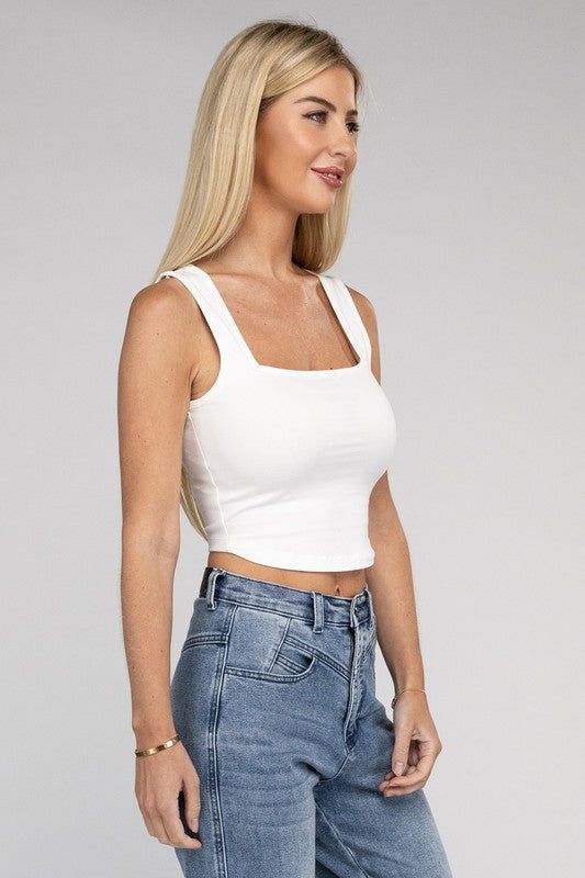 Zenana Cotton Square Neck Cropped Cami Top us.meeeshop - 