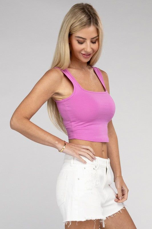 Zenana Cotton Square Neck Cropped Cami Top us.meeeshop - 