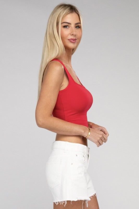 Zenana Cotton Square Neck Cropped Cami Top us.meeeshop - 