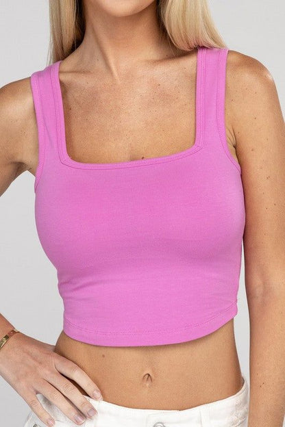 Zenana Cotton Square Neck Cropped Cami Top us.meeeshop - 