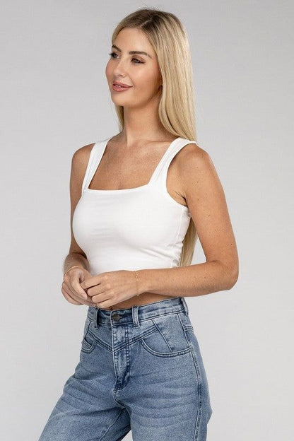 Zenana Cotton Square Neck Cropped Cami Top us.meeeshop - 