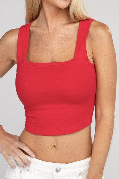 Zenana Cotton Square Neck Cropped Cami Top us.meeeshop - 