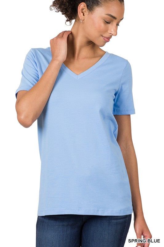 Zenana | Cotton V Neck Short Sleeve T Shirts us.meeeshop - Shirts & Tops