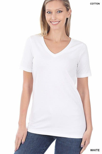 Zenana | Cotton V Neck Short Sleeve T Shirts us.meeeshop - 