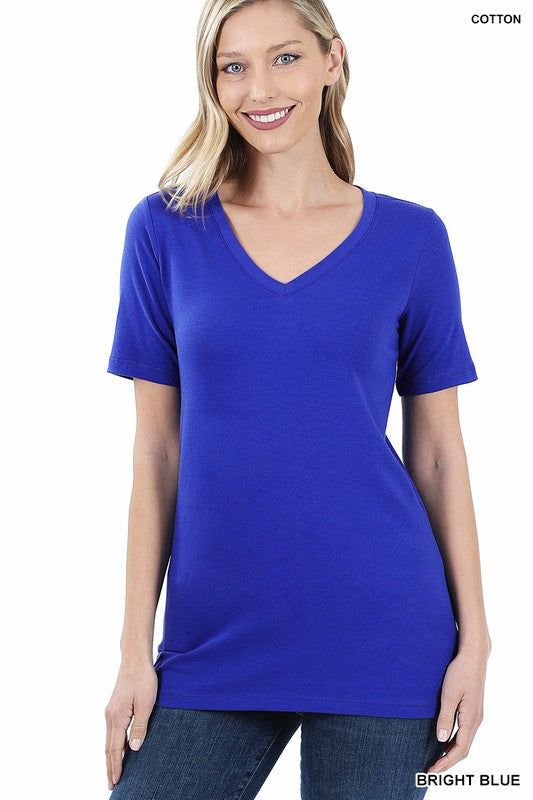 Zenana | Cotton V Neck Short Sleeve T Shirts us.meeeshop - 